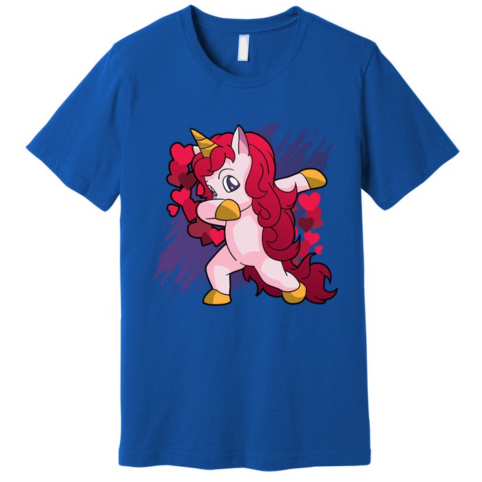 Valentine's Day Dabbing Unicorn Funny Valentines Gift Premium T-Shirt