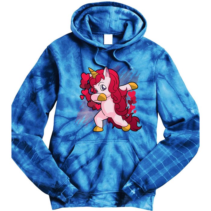 Valentine's Day Dabbing Unicorn Funny Valentines Gift Tie Dye Hoodie