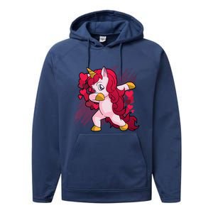 Valentine's Day Dabbing Unicorn Funny Valentines Gift Performance Fleece Hoodie