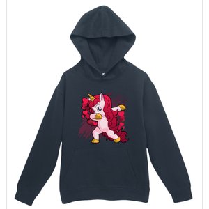 Valentine's Day Dabbing Unicorn Funny Valentines Gift Urban Pullover Hoodie