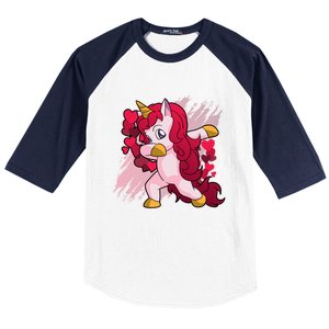 Valentine's Day Dabbing Unicorn Funny Valentines Gift Baseball Sleeve Shirt