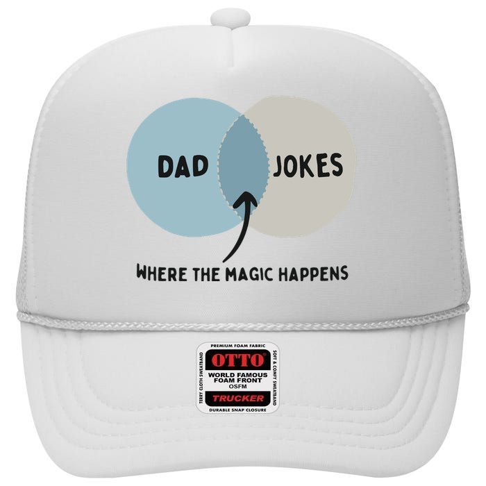 Venn Dadagram Dad Jokes Where The Magic Happens High Crown Mesh Back Trucker Hat