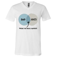 Venn Dadagram Dad Jokes Where The Magic Happens V-Neck T-Shirt