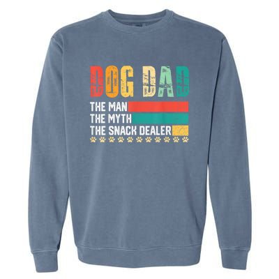 Vintage Dog Dad Dog Father The Man Myth Snack Dealer Paw Fathers Day Garment-Dyed Sweatshirt