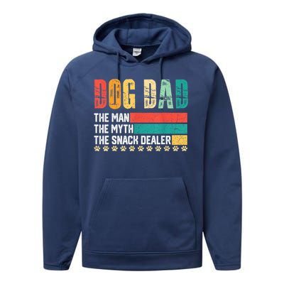 Vintage Dog Dad Dog Father The Man Myth Snack Dealer Paw Fathers Day Performance Fleece Hoodie