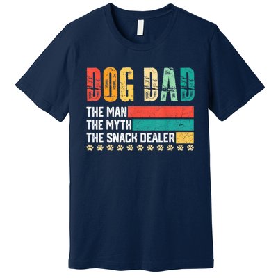 Vintage Dog Dad Dog Father The Man Myth Snack Dealer Paw Fathers Day Premium T-Shirt