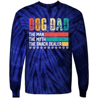 Vintage Dog Dad Dog Father The Man Myth Snack Dealer Paw Fathers Day Tie-Dye Long Sleeve Shirt