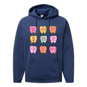 Valentines Day Dental Tooth Candy Retro Dentist Performance Fleece Hoodie