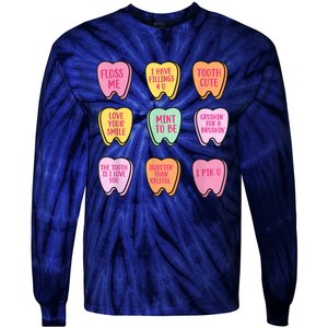 Valentines Day Dental Tooth Candy Retro Dentist Tie-Dye Long Sleeve Shirt