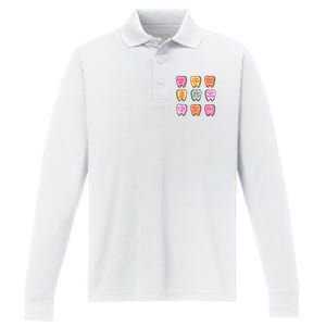 Valentines Day Dental Tooth Candy Retro Dentist Performance Long Sleeve Polo