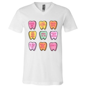 Valentines Day Dental Tooth Candy Retro Dentist V-Neck T-Shirt