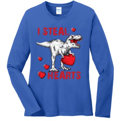 Valentines Day Dinosaur I Steal Hearts Great Gift Ladies Long Sleeve Shirt