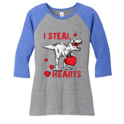 Valentines Day Dinosaur I Steal Hearts Great Gift Women's Tri-Blend 3/4-Sleeve Raglan Shirt