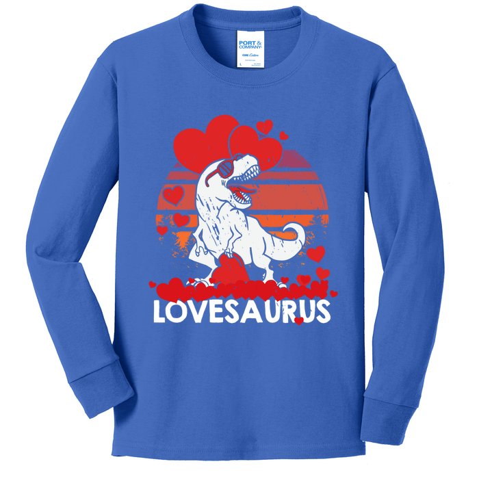 Valentines Day Dinosaur Lovesaurus Hearts Teens Funny Gift Kids Long Sleeve Shirt