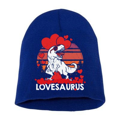 Valentines Day Dinosaur Lovesaurus Hearts Teens Funny Gift Short Acrylic Beanie