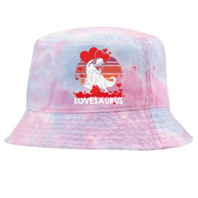 Valentines Day Dinosaur Lovesaurus Hearts Teens Funny Gift Tie-Dyed Bucket Hat