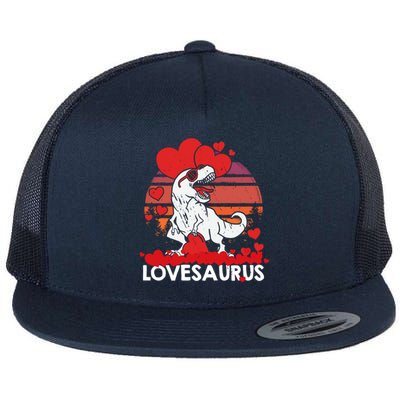 Valentines Day Dinosaur Lovesaurus Hearts Teens Funny Gift Flat Bill Trucker Hat