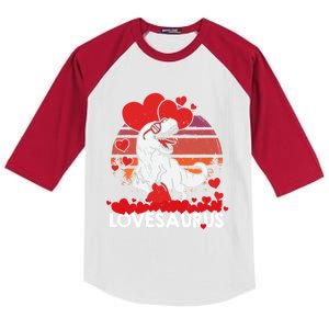 Valentines Day Dinosaur Lovesaurus Hearts Teens Funny Gift Kids Colorblock Raglan Jersey