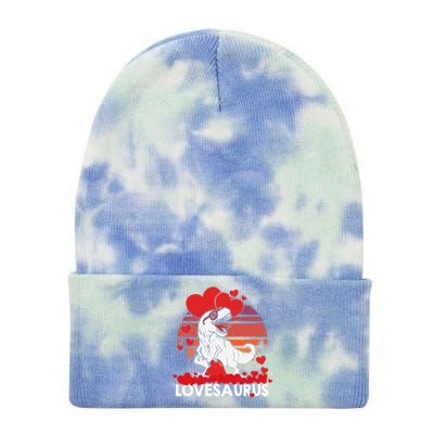 Valentines Day Dinosaur Lovesaurus Hearts Teens Funny Gift Tie Dye 12in Knit Beanie