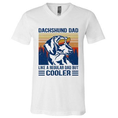 Vintage Dachshund Dad Like A Regular Dad But Cooler Funny (1) V-Neck T-Shirt