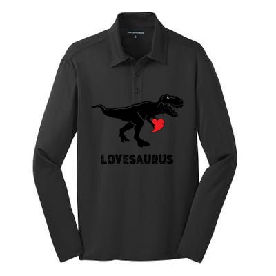 Valentines Day Dinosaur T Rex Valentine Lovesaurus Gift Silk Touch Performance Long Sleeve Polo