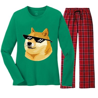 Vintage Doge Dogecoin Shiba Inu Coin Token Women's Long Sleeve Flannel Pajama Set 