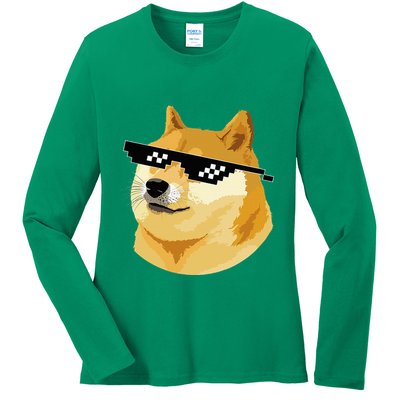Vintage Doge Dogecoin Shiba Inu Coin Token Ladies Long Sleeve Shirt