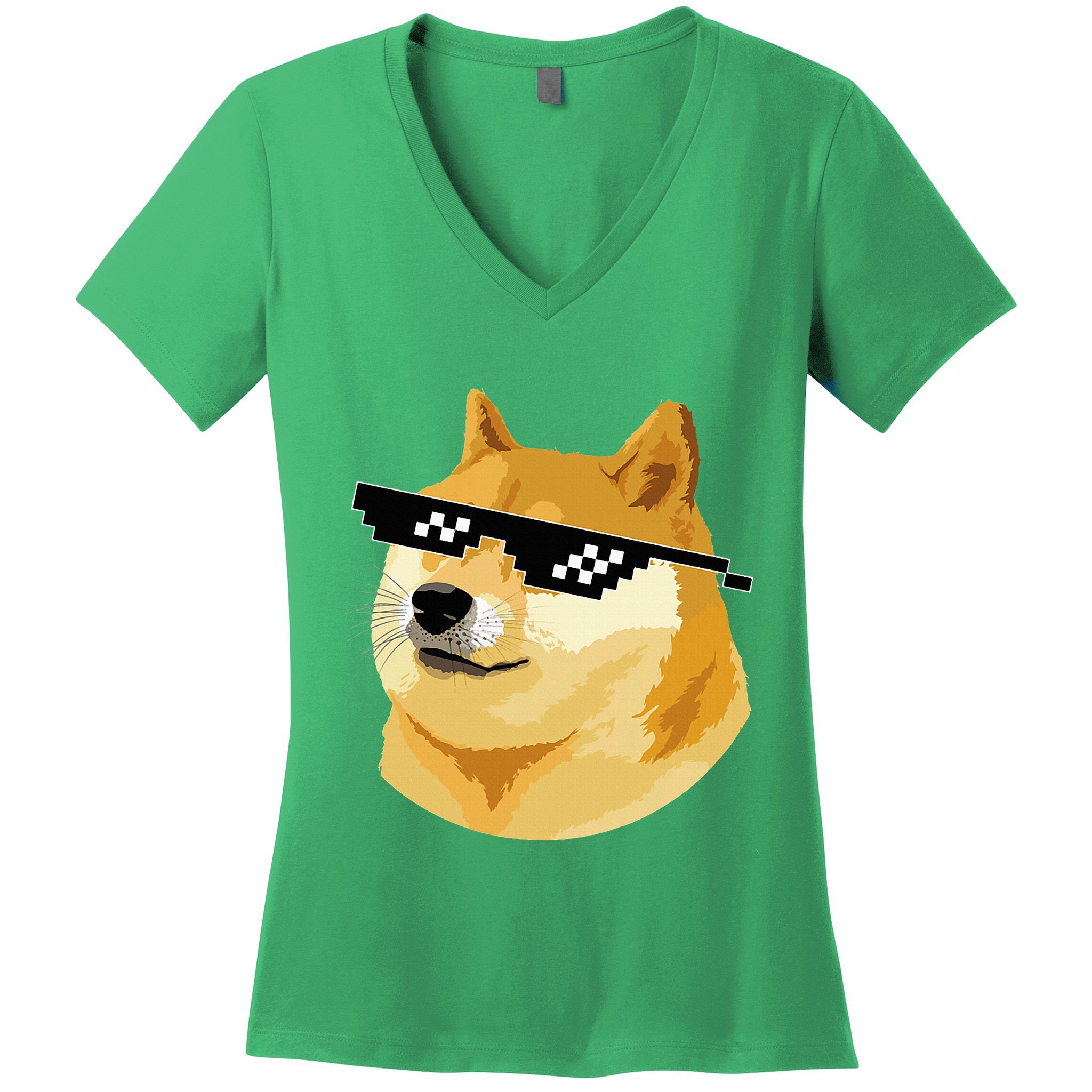 Vintage Doge Dogecoin Shiba Inu Coin Token Women's V-Neck T-Shirt