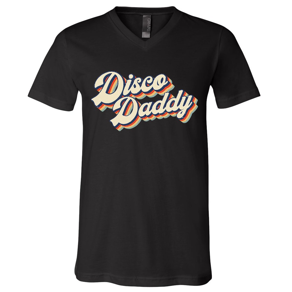 Vintage Disco Daddy Retro Matching 60s 70s Gift Dad V-Neck T-Shirt