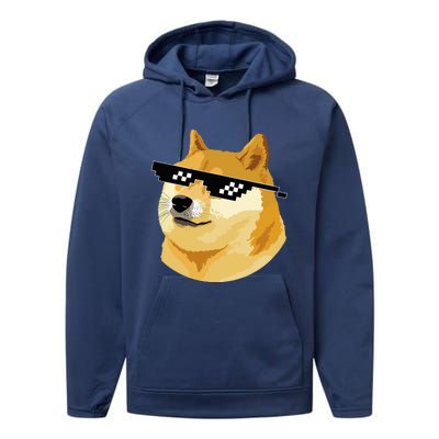 Vintage Doge Dogecoin Shiba Inu Coin Token Performance Fleece Hoodie