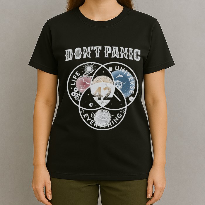Venn Diagram DonT Panic Life The Universe And Everything 42 T-Shirt