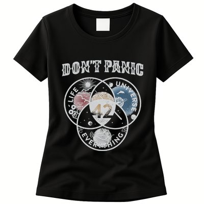Venn Diagram DonT Panic Life The Universe And Everything 42 Womens T-Shirt