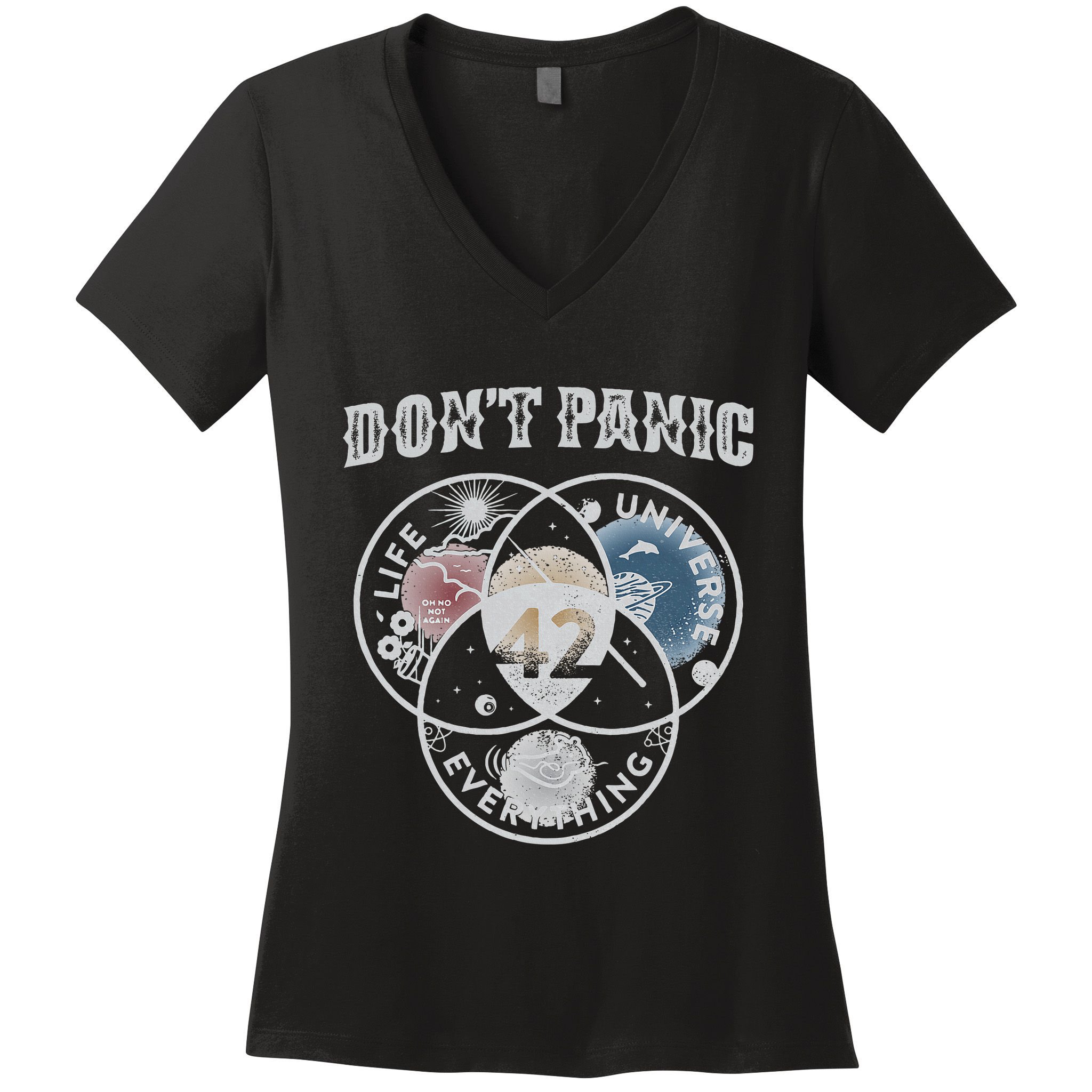 Venn Diagram DonT Panic Life The Universe And Everything 42 Women's V-Neck T-Shirt
