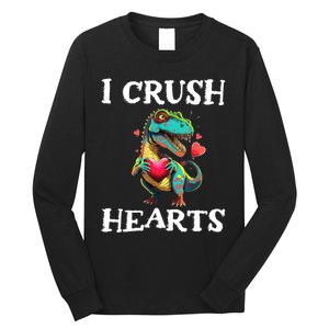 Valentines Day Dinosaur I Crush Hearts Long Sleeve Shirt