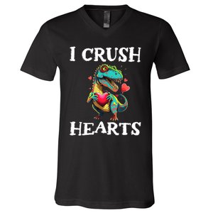 Valentines Day Dinosaur I Crush Hearts V-Neck T-Shirt