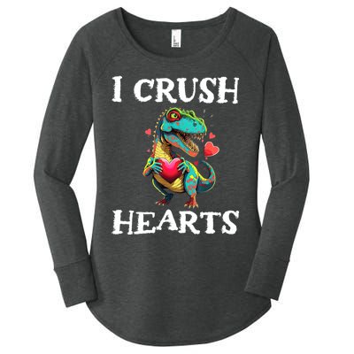 Valentines Day Dinosaur I Crush Hearts Women's Perfect Tri Tunic Long Sleeve Shirt