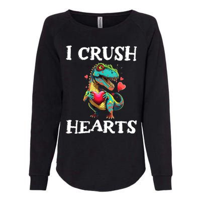 Valentines Day Dinosaur I Crush Hearts Womens California Wash Sweatshirt