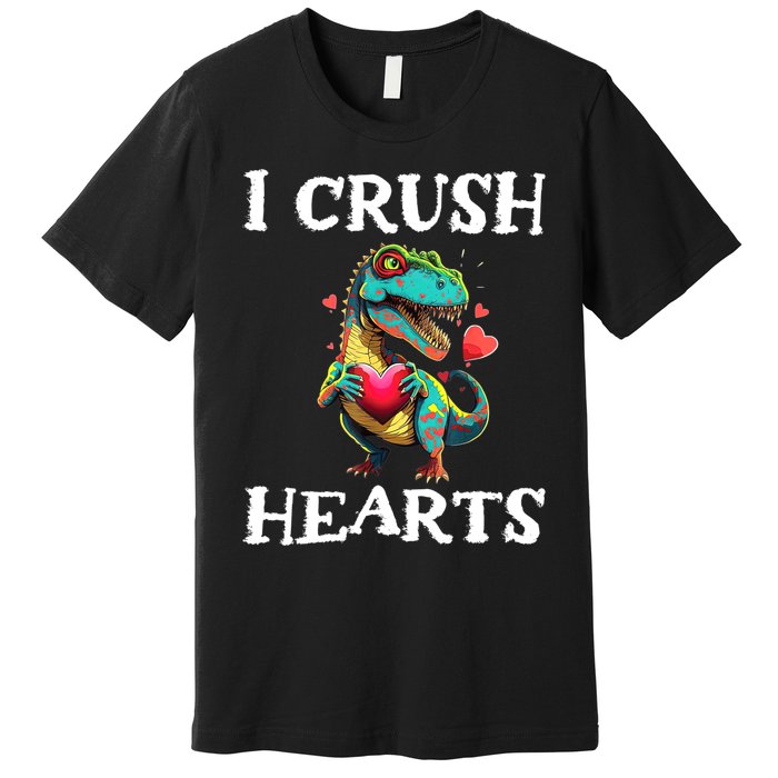 Valentines Day Dinosaur I Crush Hearts Premium T-Shirt