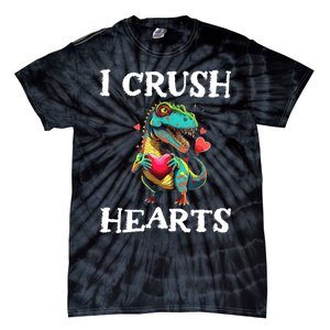 Valentines Day Dinosaur I Crush Hearts Tie-Dye T-Shirt