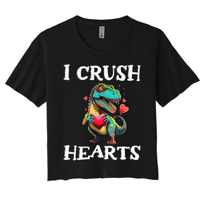 Valentines Day Dinosaur I Crush Hearts Women's Crop Top Tee