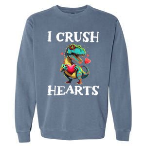 Valentines Day Dinosaur I Crush Hearts Garment-Dyed Sweatshirt