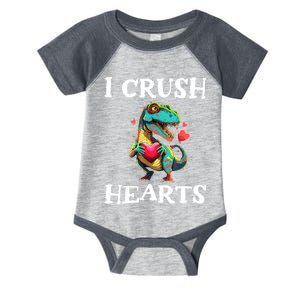 Valentines Day Dinosaur I Crush Hearts Infant Baby Jersey Bodysuit