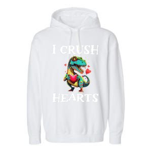 Valentines Day Dinosaur I Crush Hearts Garment-Dyed Fleece Hoodie