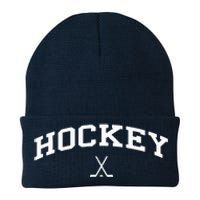 Vintage Distressed Design That Says Hockey Knit Cap Winter Beanie