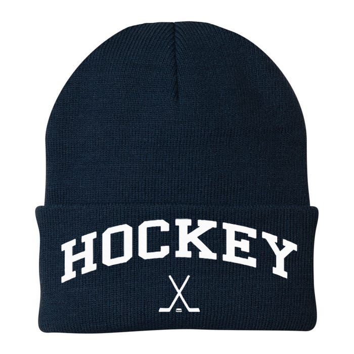 Vintage Distressed Design That Says Hockey Knit Cap Winter Beanie