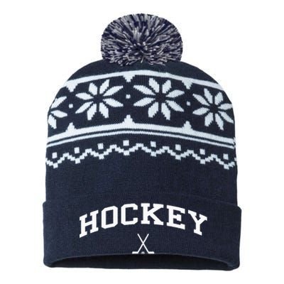 Vintage Distressed Design That Says Hockey USA-Made Snowflake Beanie