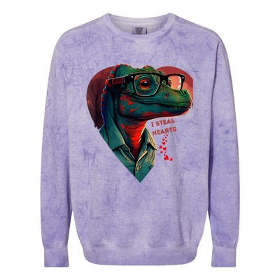 Valentines Day Dinosaur I Steal Hearts Colorblast Crewneck Sweatshirt