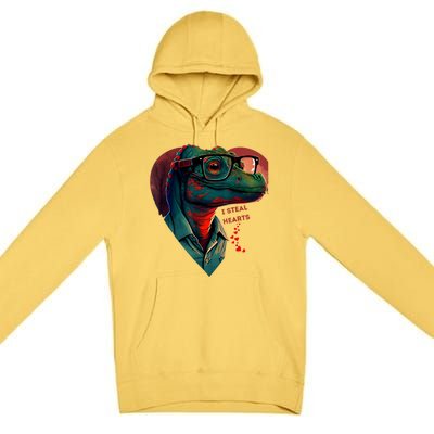 Valentines Day Dinosaur I Steal Hearts Premium Pullover Hoodie