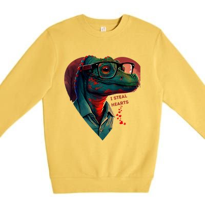 Valentines Day Dinosaur I Steal Hearts Premium Crewneck Sweatshirt