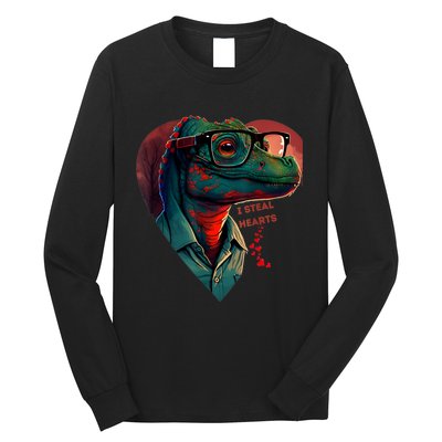 Valentines Day Dinosaur I Steal Hearts Long Sleeve Shirt